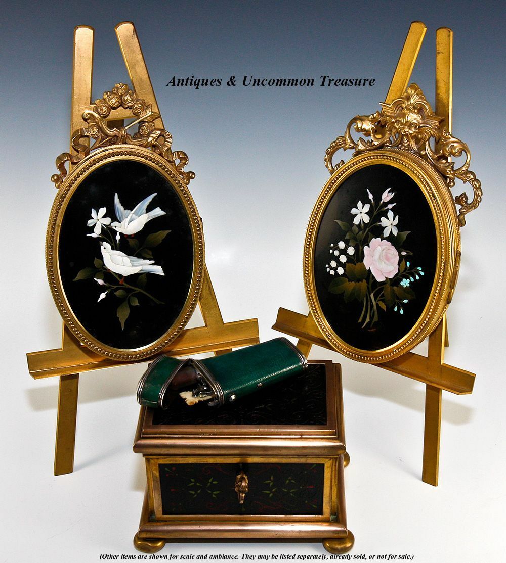 Antique French Pietra Dura & Bronze Jewelry Casket, Box, Painted Marble