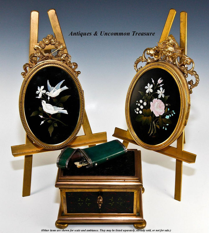 Antique French Pietra Dura & Bronze Jewelry Casket, Box, Painted Marble