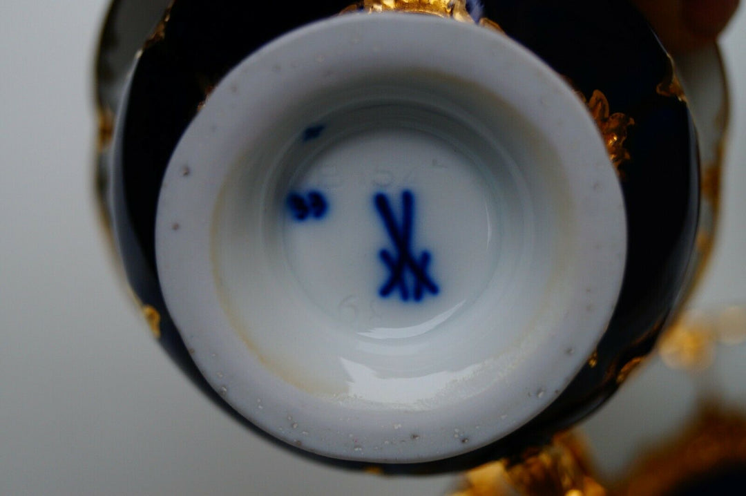 Meissen handpainted kingblue Leuteritz B form 2 pcs Mocha cups w 2 pcs saucers