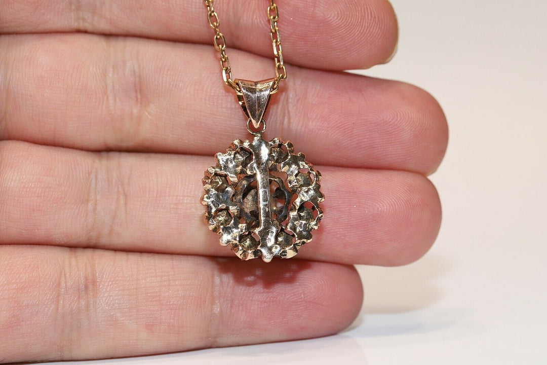 アンティーク オスマン朝 14K ゴールド 天然ローズカット ダイヤモンド装飾ネックレス