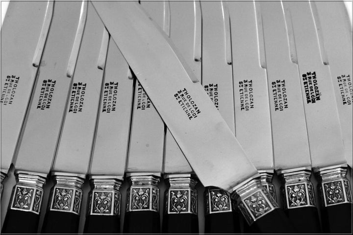 Antique French Silver & Ebony Dinner Knife Set 12 pc Renaissance