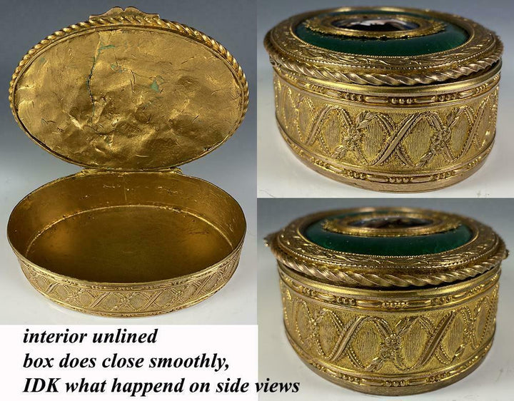 Antique French Kiln-fired Enamel Portrait Jewelry Box, Casket, 4 5/8" Dore Bronz