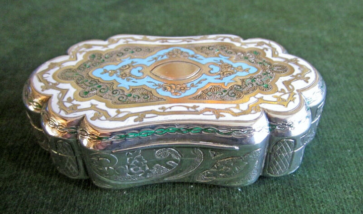 Antique / vintage French engraved silver, gilt & enamel trinket box