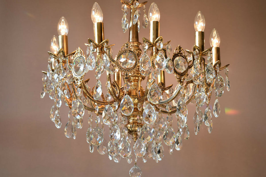 Brass Vintage Crystal Chandelier Antique Lighting Home Lights Lamp 10 arm French