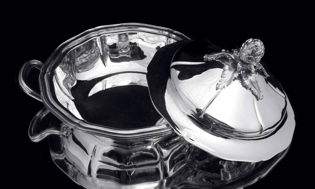 ODIOT 2pc LOUIS XVI COVERED 950 STERLING SILVER VEGETABLE SERVER 1850-1899