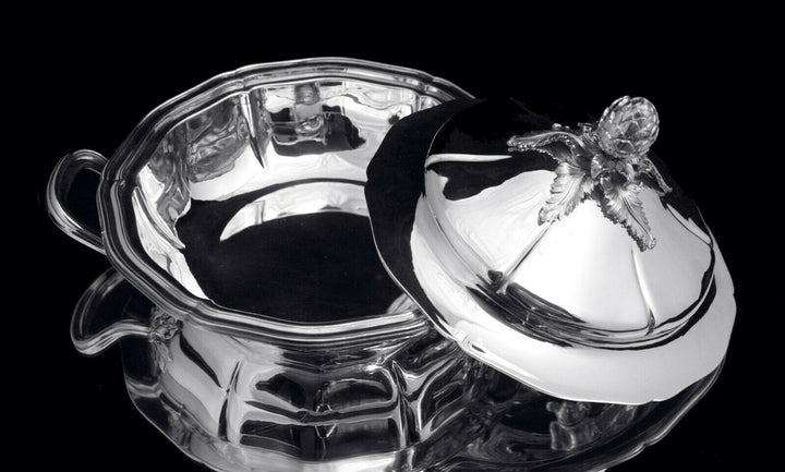 ODIOT 2pc LOUIS XVI COVERED 950 STERLING SILVER VEGETABLE SERVER 1850-1899