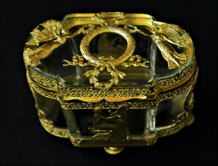 Coffret à Bijoux EMPIRE Bronze Doré Cristal Baccarat Femmes à l’Antique XIXème