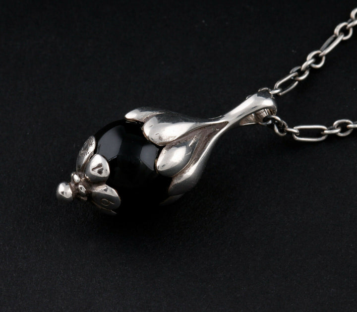 GEORG JENSEN Sterling Pendant Of The Year 1991, Onyx / Black Agate. VERY RARE!