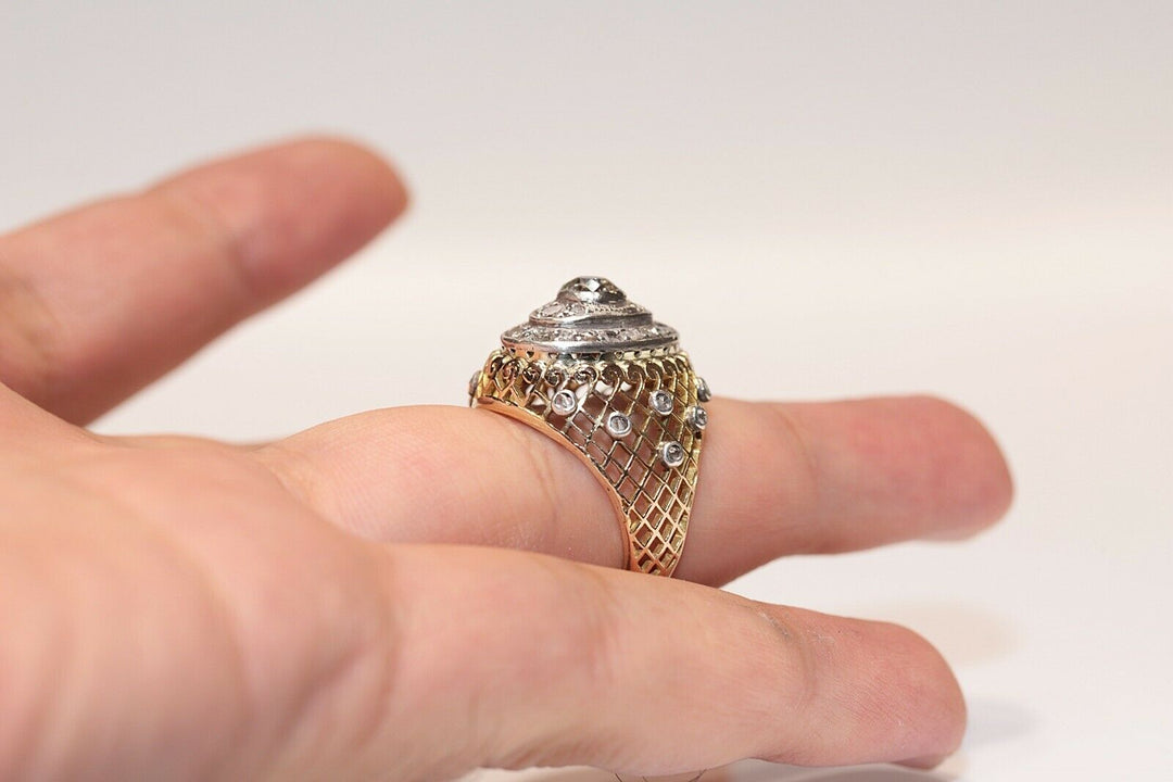 アンティーク 14K ナチュラルダイヤモンドとローズカットダイヤモンドのヴィクトリアンリング