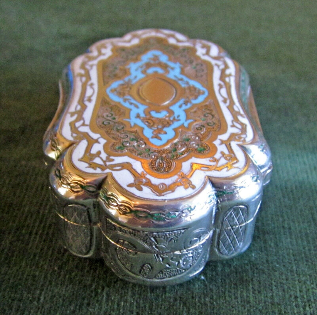 Antique / vintage French engraved silver, gilt & enamel trinket box