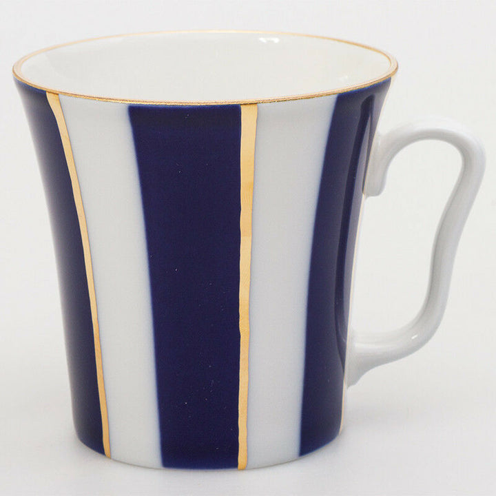 Cobalt Stripes Mug & Saucer Lomonosov Russian Imperial Porcelain Teacup 12 fl oz