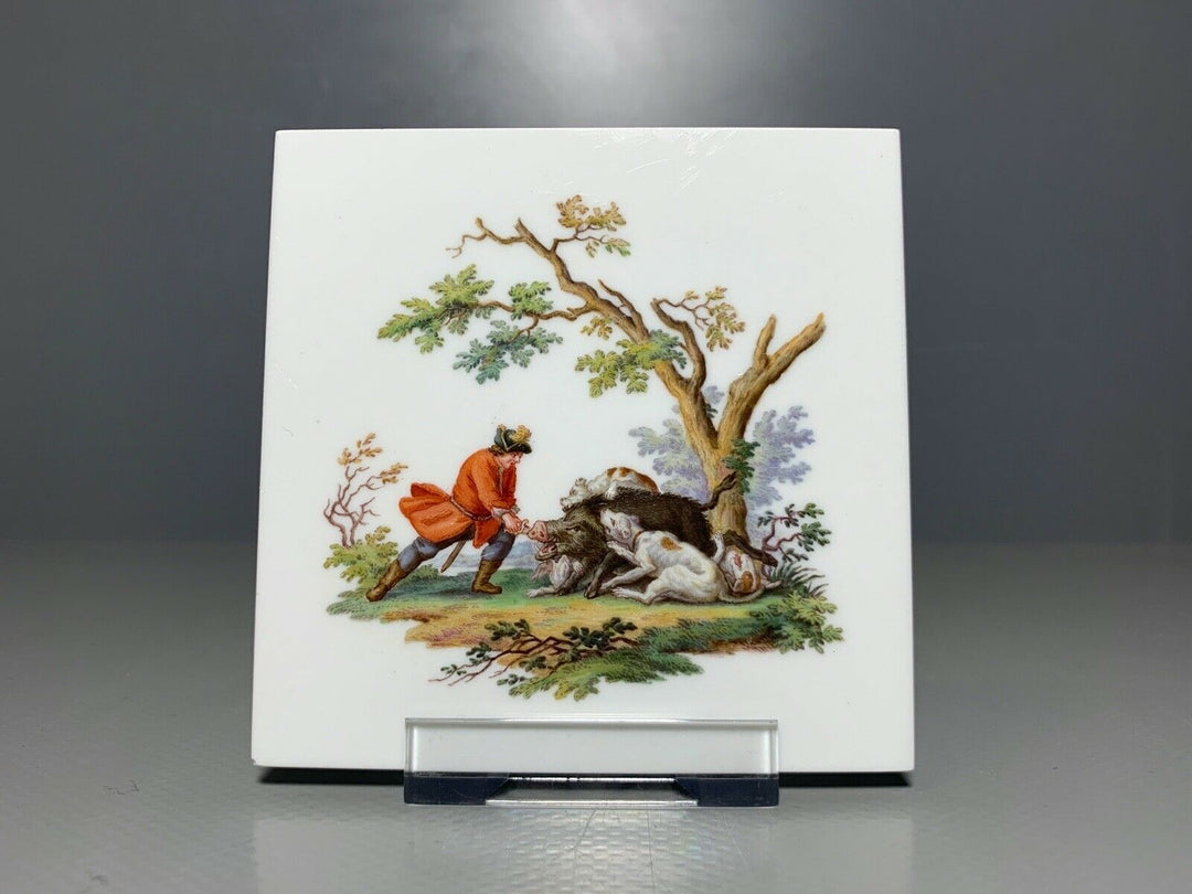 MEISSEN FLIESE KACHEL JAGD WILDSCHWEIN WILDMALEREI NACH RIDINGER 10x10cm 1.WAHL