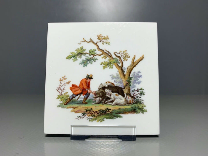 MEISSEN FLIESE KACHEL JAGD WILDSCHWEIN WILDMALEREI NACH RIDINGER 10x10cm 1.WAHL