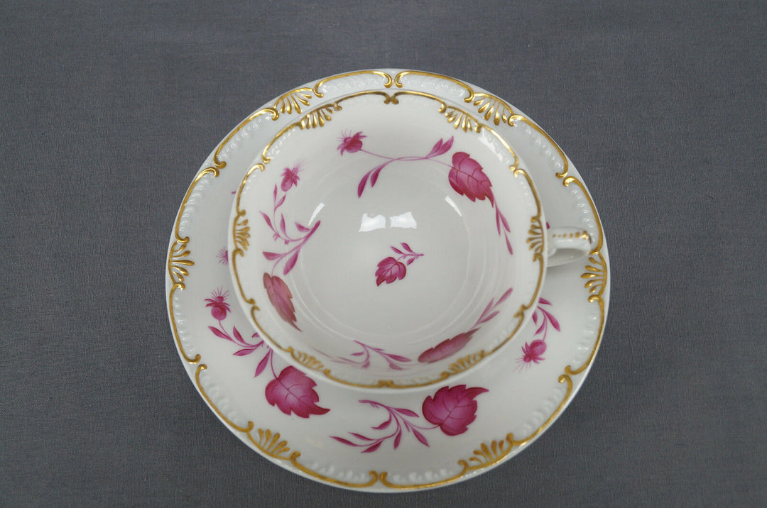 KPM Berlin Hand Painted Pink Floral Leaves & Gold Tea Cup Circa 1837 - 1844
