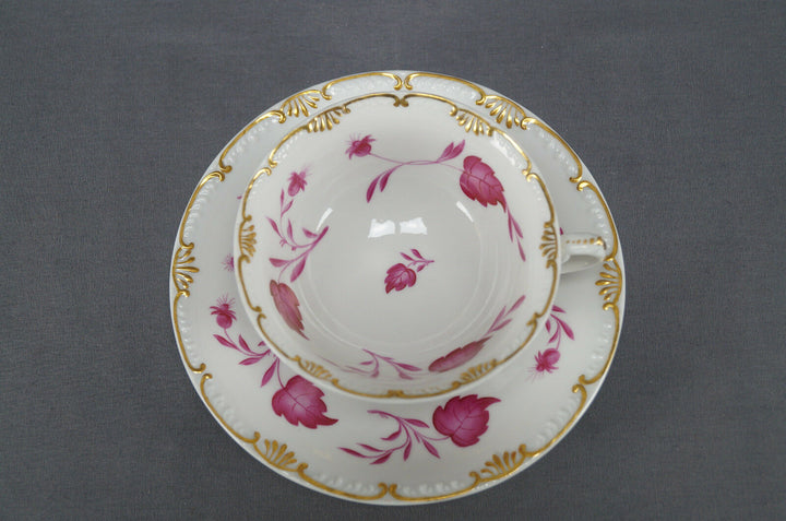 KPM Berlin Hand Painted Pink Floral Leaves & Gold Tea Cup Circa 1837 - 1844