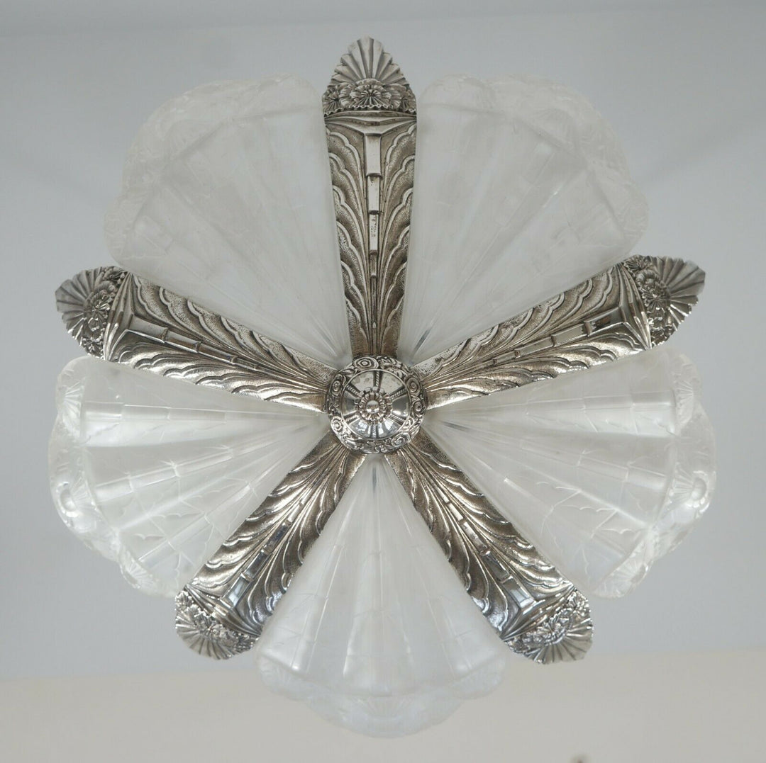 EJG : signed FRENCH ART DECO CHANDELIER ...... 1930 France muller degué era lamp