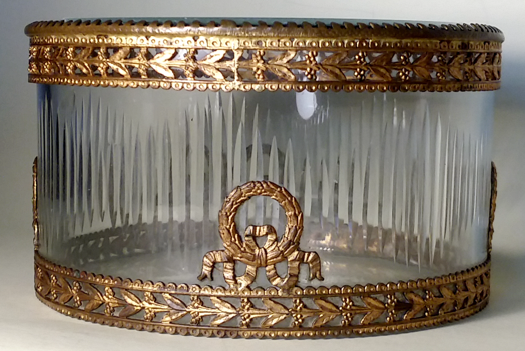Antique French Baccarat Crystal Ormolu Bronze Box
