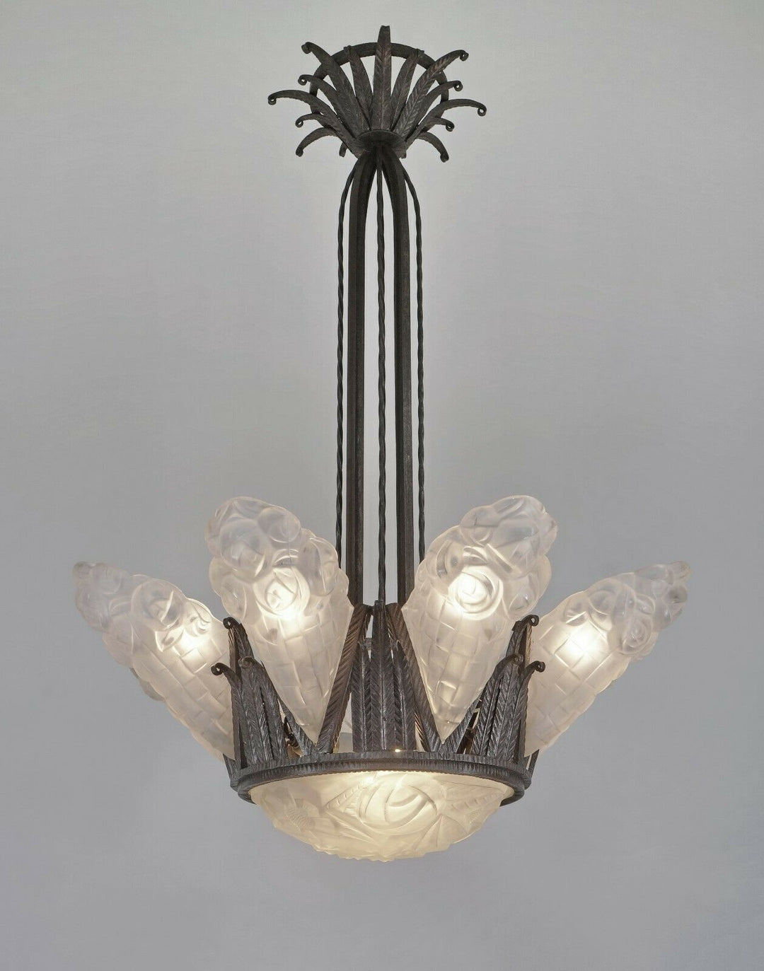 DEGUÉ : VERY LARGE 1930 FRENCH ART DECO CHANDELIER ... wrought iron muller era