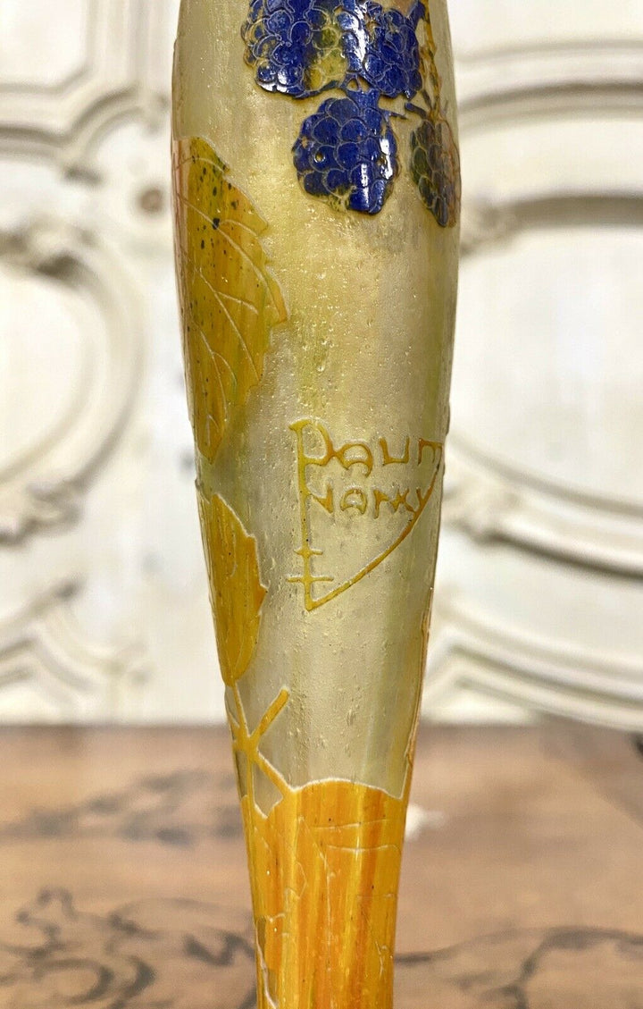 Daum Nancy - Vase Aux Mûres En Verre Multicouche, Pate De Verre Art Nouveau