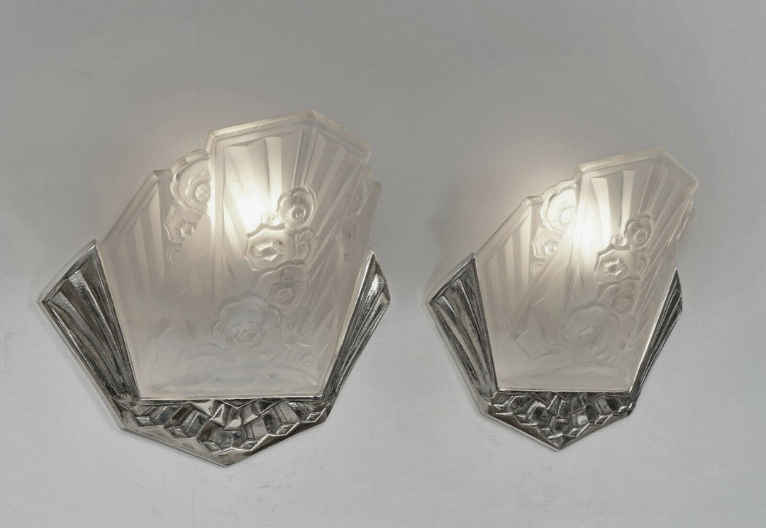 J.GAUTHIER EJG : PAIR OF 1930 FRENCH ART DECO WALL SCONCES ......... lights lamp