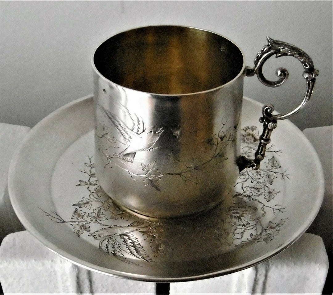 Poids:333 grs:Emile Puiforcat:Paire de tasses & soucoupe argent massif Minerve 1