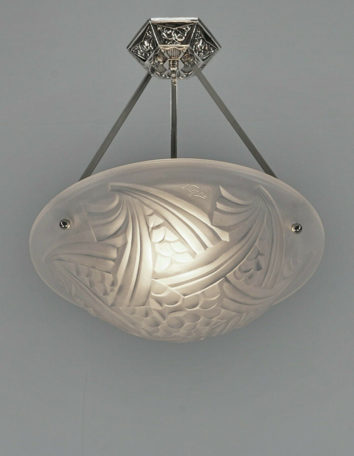 DEGUE : FRENCH 1930 ART DECO PENDANT ... chandelier Negra lamp muller era France