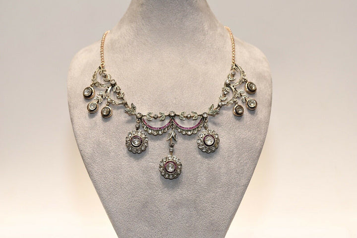 アンティーク オスマン 8K ナチュラルダイヤモンドとルビーのネックレス