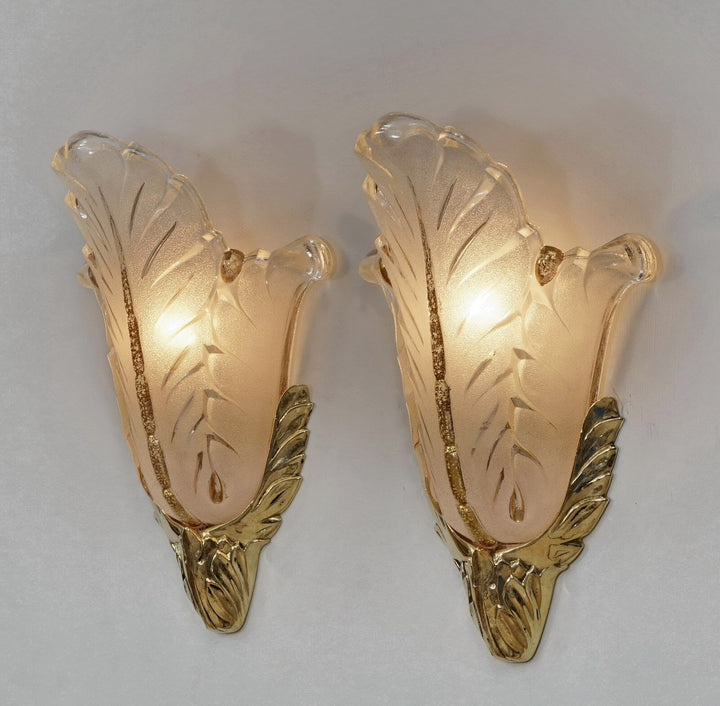 Gauthier EJG EZAN : PAIR OF FRENCH ART DECO WALL SCONCES .. lamp 1930 muller era