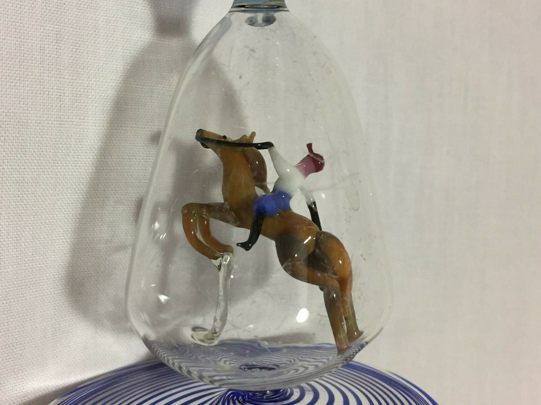 Bimini glass goblets, set of 4, polo riders, collectible, rare, art glass