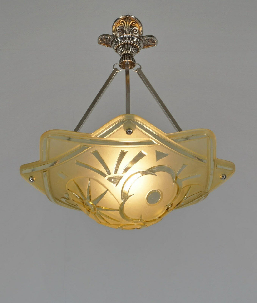 DEGUE : FRENCH 1930 ART DECO CHANDELIER ... pendant lustre lamp lampe muller era