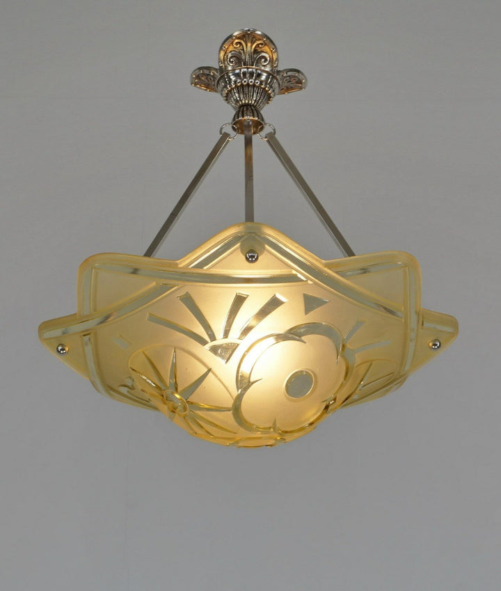DEGUE : FRENCH 1930 ART DECO CHANDELIER ... pendant lustre lamp lampe muller era
