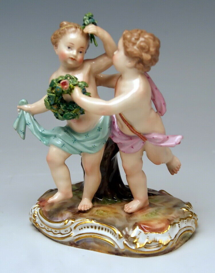 邁森 MEISSEN マイセン FIGUR AMORETTEN GRUPPE TANZENDES PAAR 2 GENIEN MNR: 2996 UM 1850