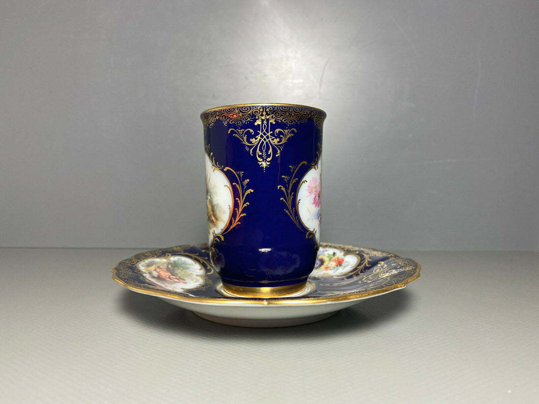 MEISSEN GEDECK BECHER UT KOBALTBLAU WATTEAUMALEREI BLUMEN GOLD 1.WAHL BESTOSSEN
