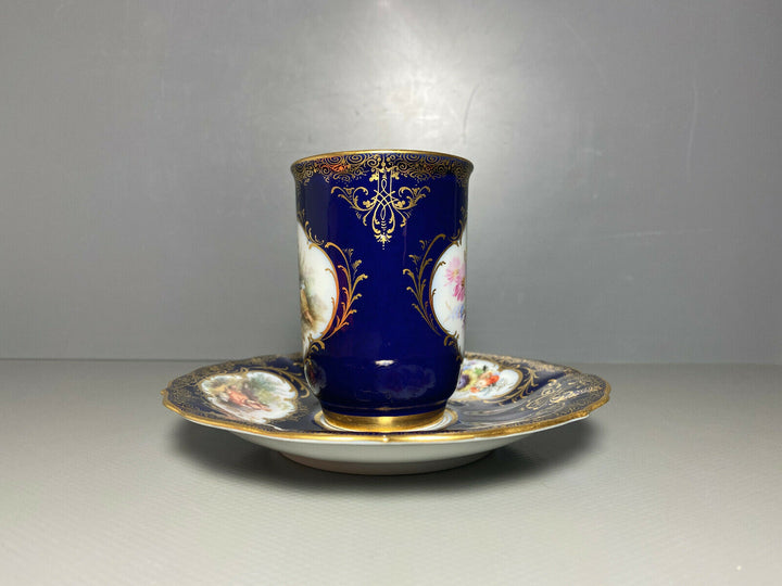 MEISSEN GEDECK BECHER UT KOBALTBLAU WATTEAUMALEREI BLUMEN GOLD 1.WAHL BESTOSSEN