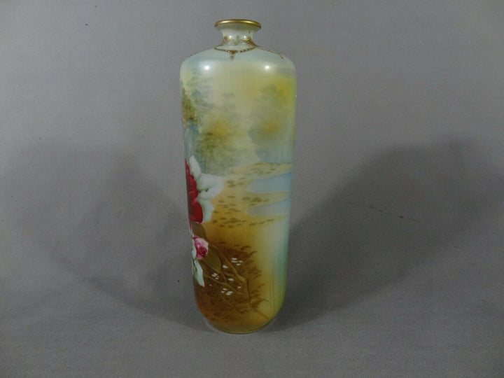 オールドノリタケ　水辺に薔薇の花瓶