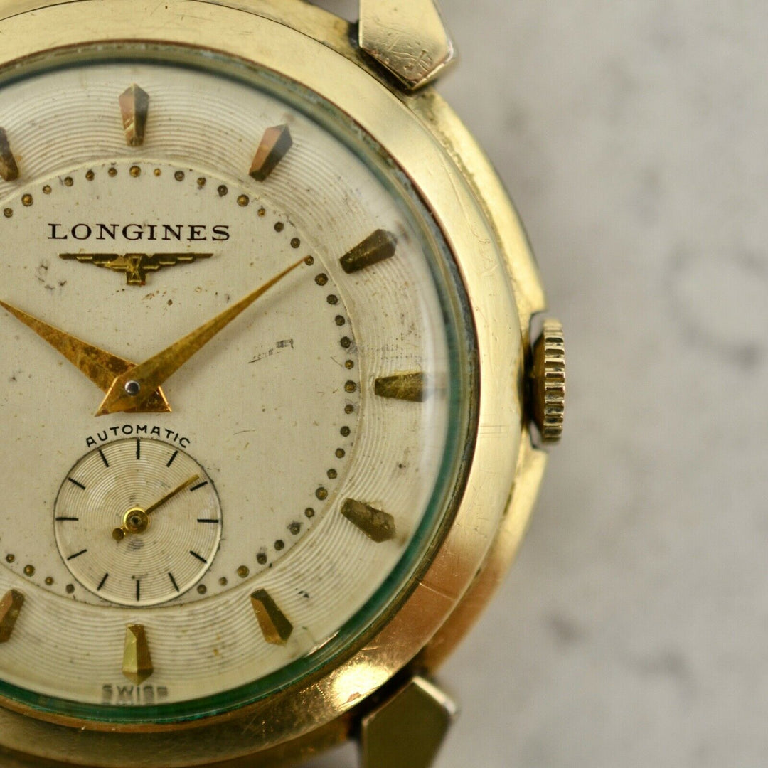 1953年ヴィンテージ ロンジン カラトラバ　ギョーシェ・ダイアル腕時計　参考番号2164-1 10k金張り