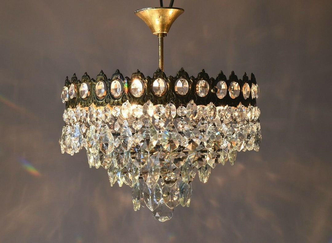 Low Ceiling / Flush Crystal Chandelier, Antique Wedding lighting Vintage Pendant