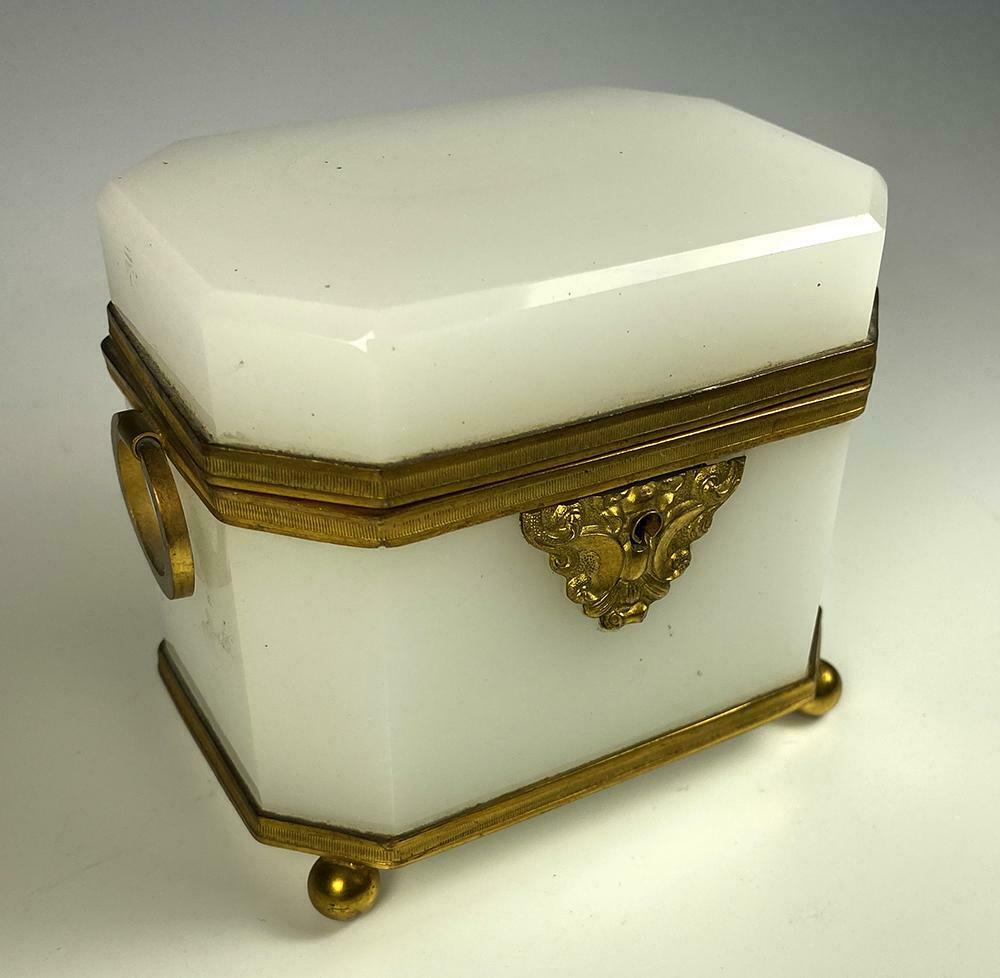Opulent Antique French White Opaline, Dore Bronze Sugar Caddy, c.1810-30 Box