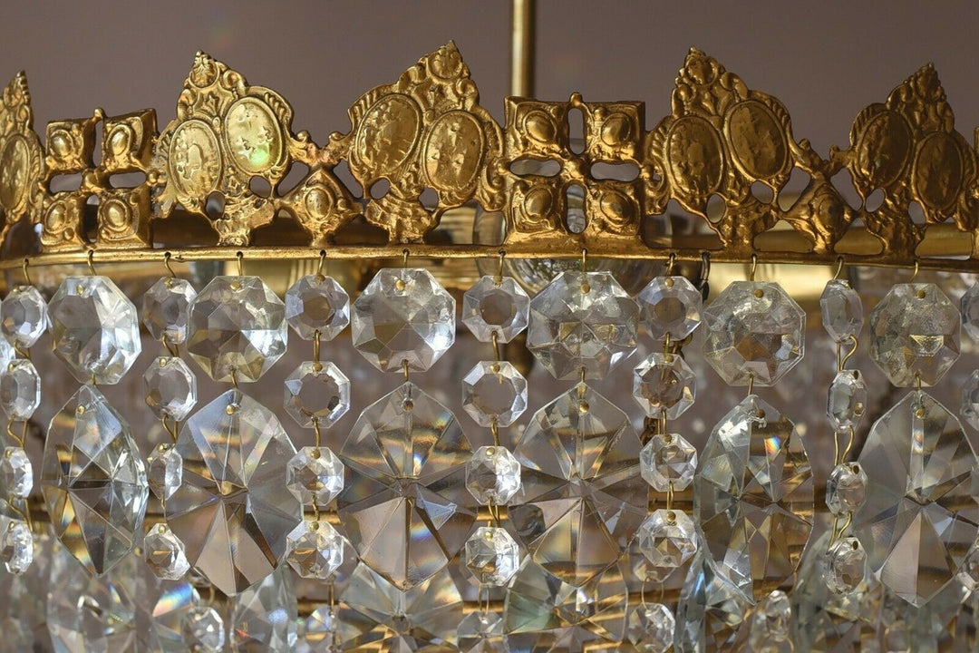 Low Ceiling / Flush Crystal Chandelier, Antique Hanging lighting Vintage Pendant