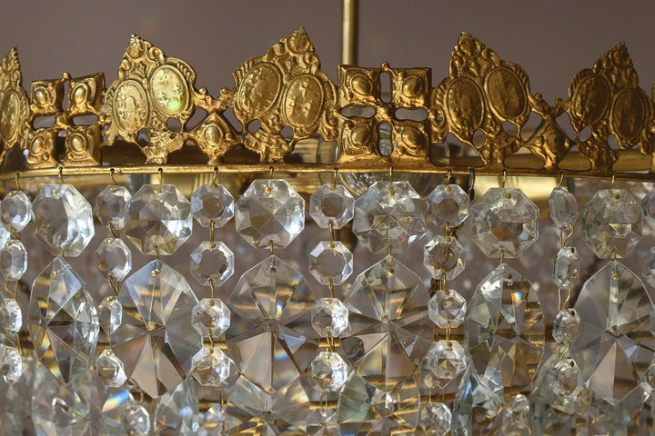 Low Ceiling / Flush Crystal Chandelier, Antique Hanging lighting Vintage Pendant