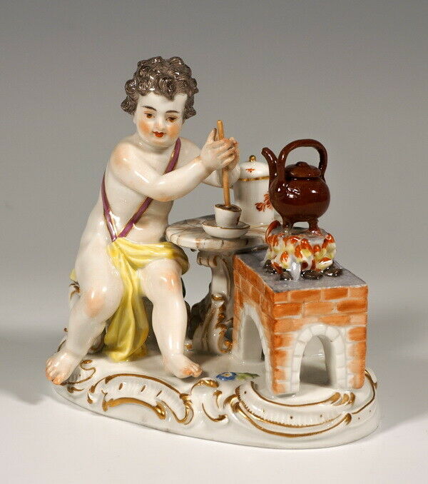 マイセン人形(MEISSEN)四元素シリーズ火の寓意「チョコレートを作るキューピッド」