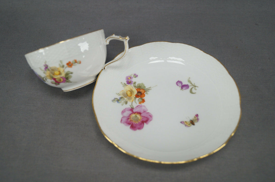 KPM Berlin Hand Painted Dresden Floral Butterfly & Gold Tea Cup & Saucer D