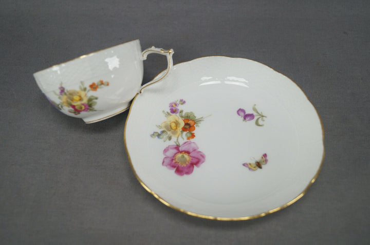 KPM Berlin Hand Painted Dresden Floral Butterfly & Gold Tea Cup & Saucer D
