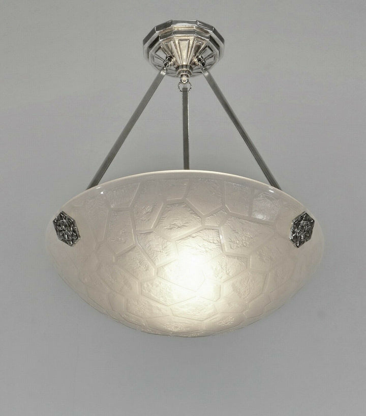 NOVERDY : FRENCH 1930 ART DECO PENDANT LAMP . chandelier muller degué era France