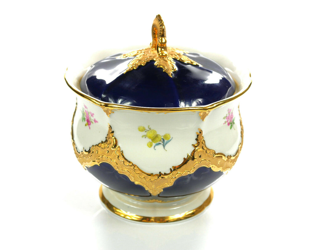 seltene, große Keksdose - MEISSEN - B-Form - kobaltblau - Ø ca. 17cm H: ca. 18cm