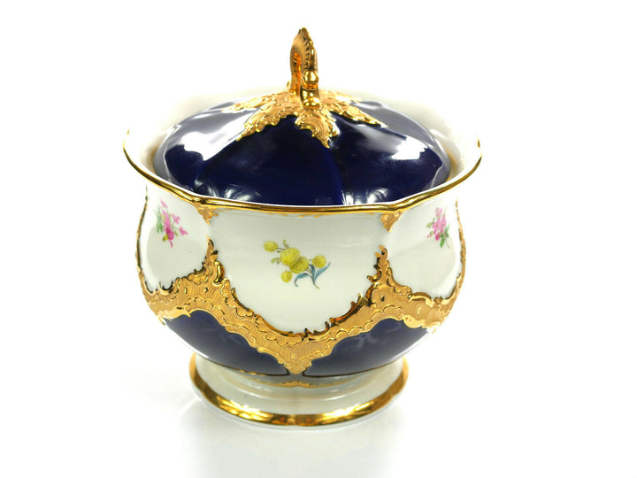 seltene, große Keksdose - MEISSEN - B-Form - kobaltblau - Ø ca. 17cm H: ca. 18cm