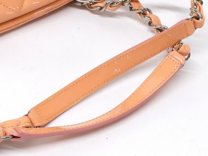 CHANEL Patent Tote Shoulder Bag Beige Pink Silver HW Medium
