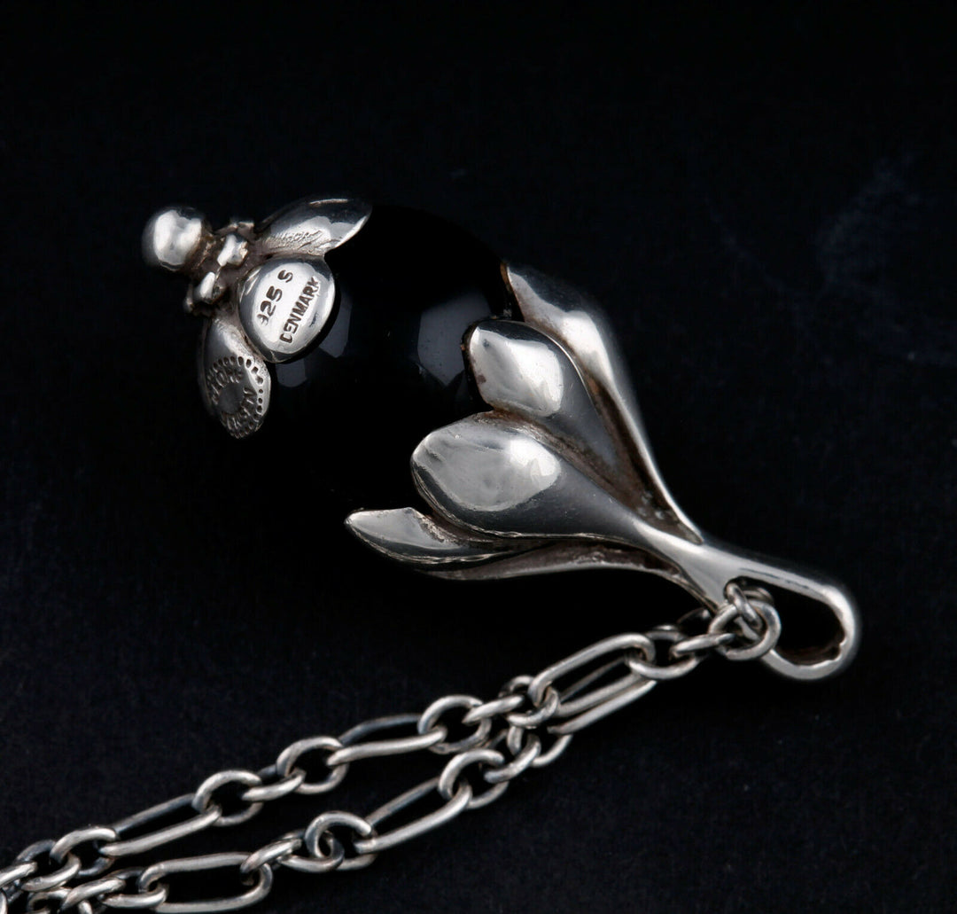 GEORG JENSEN Sterling Pendant Of The Year 1991, Onyx / Black Agate. VERY RARE!