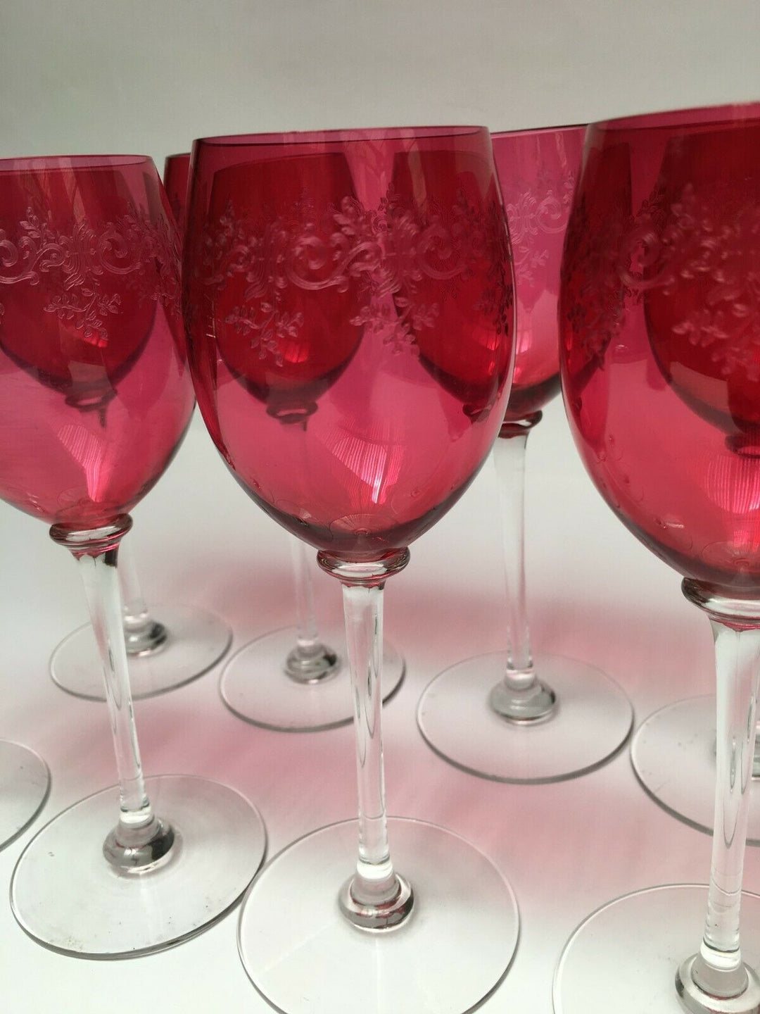 Wonderful French Baccarat SEVIGNE Set 8 RUBY WINE GOBLET.