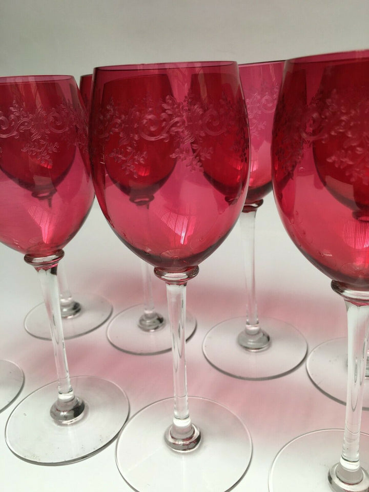 Wonderful French Baccarat SEVIGNE Set 8 RUBY WINE GOBLET.